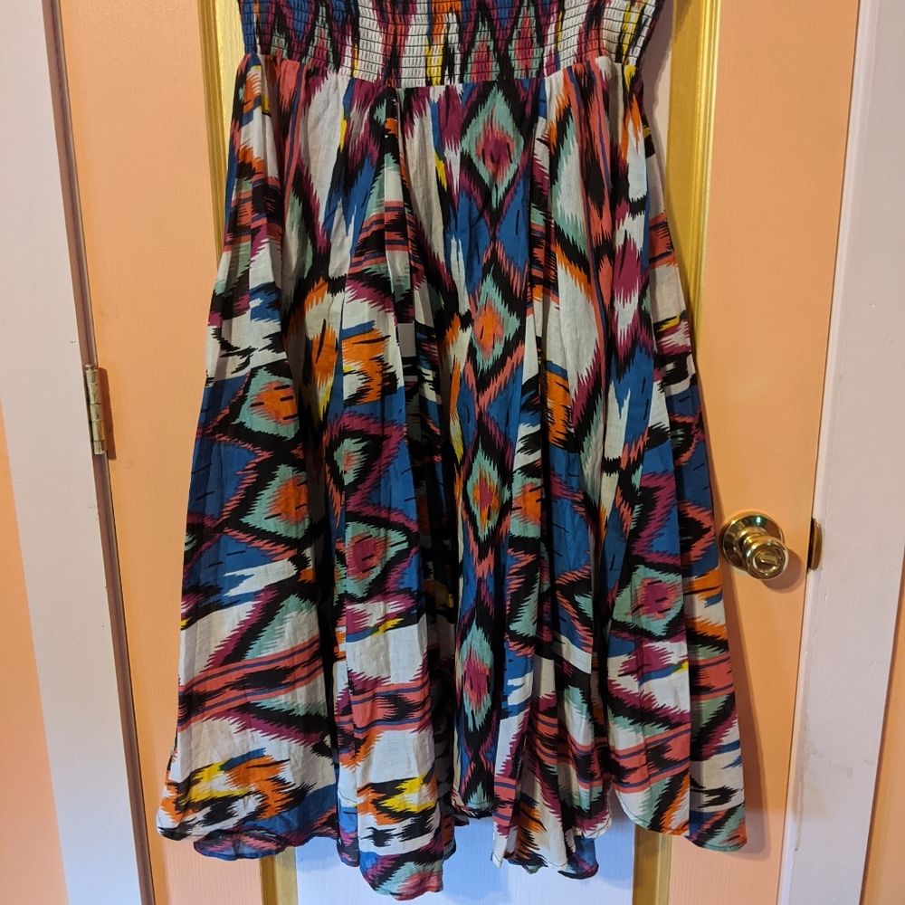 Full, flowy, multicolored southwestern patterned midi skirt
